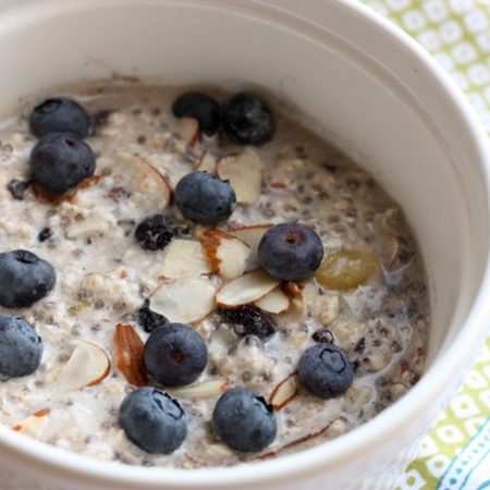 almond chia muesli bowl with blueberries via @danielleomar