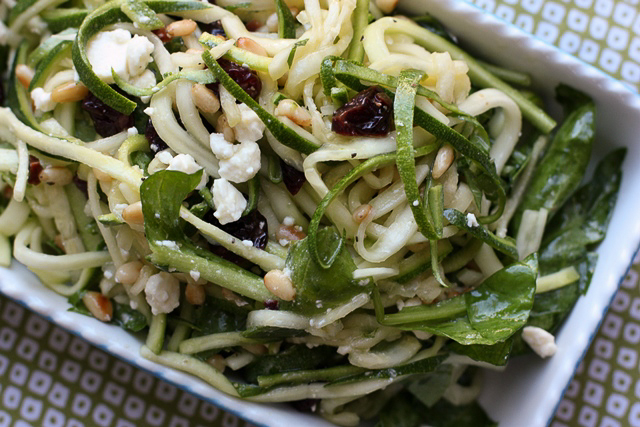 Lemony Zucchini Noodles with Spinach, Cherries and Pine Nuts