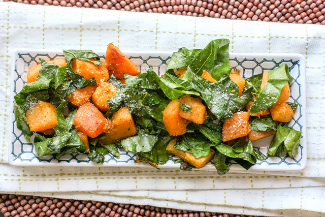roasted butternut squash with broccoli greens