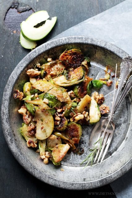 Brussels Sprouts, Walnuts, and Apples from Diethood
