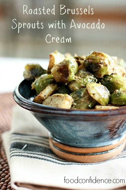 Roasted Brussels Sprouts with Avocado Cream