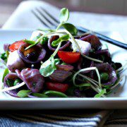 Wild Blueberry Pasta with Peas and Microgreens