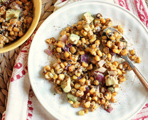 roasted corn salad with avocado and Yogurt lime dressing and grilled corn roundup from @danielleomar