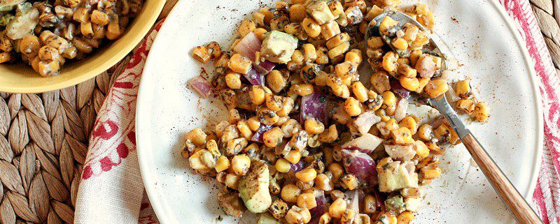 roasted corn salad with avocado and Yogurt lime dressing and grilled corn roundup from @danielleomar