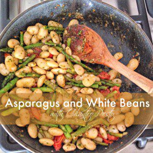 Asparagus and white beans with cilantro pesto -- the perfect weeknight dinner! @danielleomar #glutenfree #cleaneating