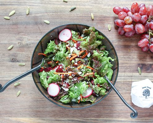 Antioxidant rich all RED salad with lemony dressing is a delicious lunch or dinner side.