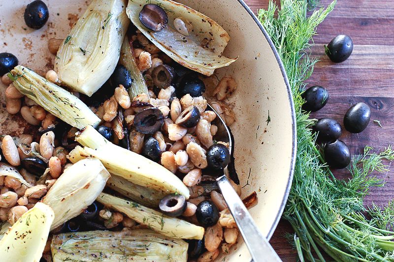 Fennel with black olives and white beans