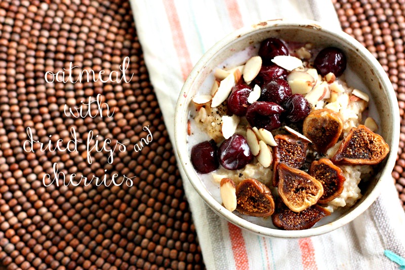 oatmeal bowl with dried figs and cherries