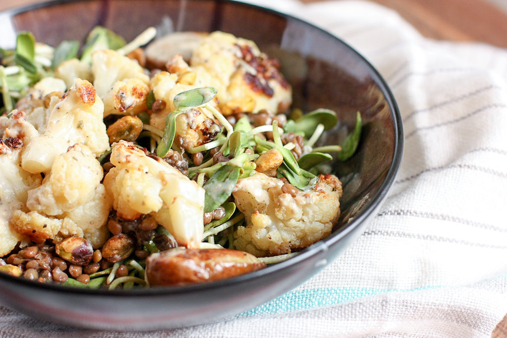 Roasted Cauliflower and Potato Salad with Lentils