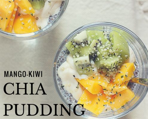 The perfect breakfast or afternoon snack, tropical mango and kiwi chia seed pudding!