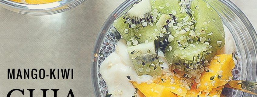 The perfect breakfast or afternoon snack, tropical mango and kiwi chia seed pudding!