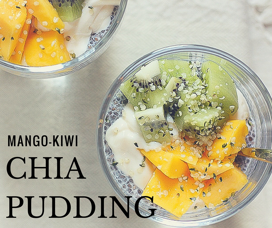 The perfect breakfast or afternoon snack, tropical mango and kiwi chia seed pudding!