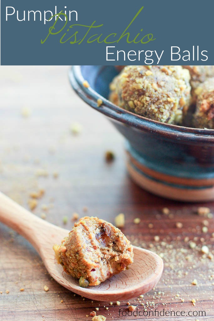Moist and delicious no bake Pumpkin Pistachio Energy balls are a tasty bite of pumpkin pie in every bite! The perfect healthy snack for anytime!