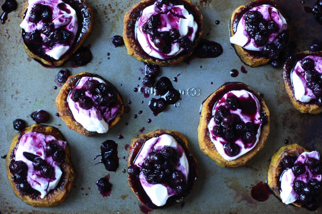 With my gluten free Wild Blueberry Sweet Potato Stacks, I’ve taken all the taste, flavor and antioxidant goodness of a whole sweet potato and condensed it into these amazing pop-it-into-your-mouth bites. This recipe provides built-in portion control, something my family definitely appreciates! 