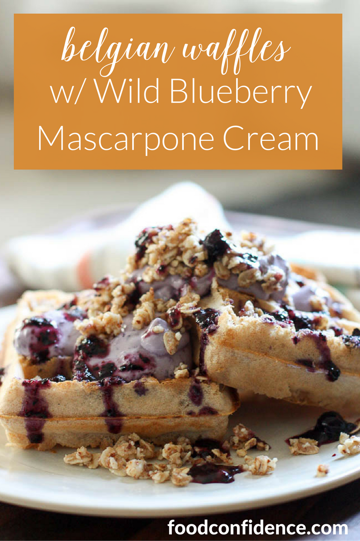These Belgian Waffles with Wild Blueberry Mascarpone Cream are a delicious holiday worthy breakfast! 