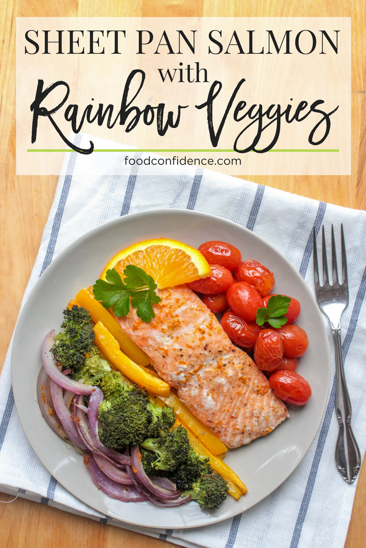 Sheet Pan Salmon with Rainbow Veggies - an easy one-pan dinner that's on the table in under 30 minutes and packed with anti-inflammatory goodness!